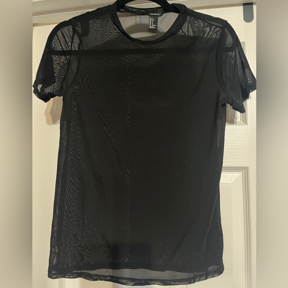 Forever 21 Black Sheer Short Sleeve T-Shirt